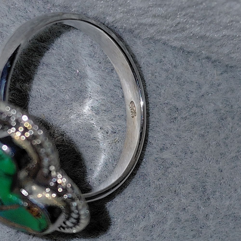 Heart-Shaped Green Dahlia Turquoise Silver Ring - Picture 11 of 13